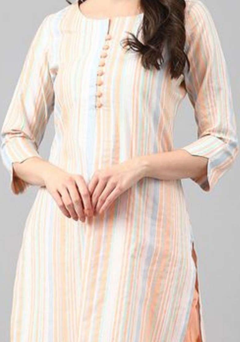White Embroidered Poly Blended Kurta Sets - Indya