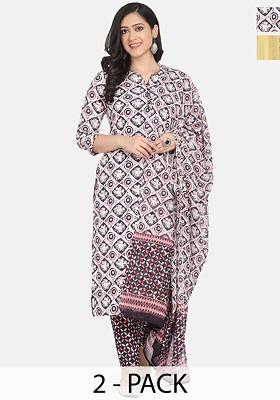 White Embroidered Poly Blended Kurta Sets