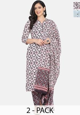 White Embroidered Poly Blended Kurta Sets