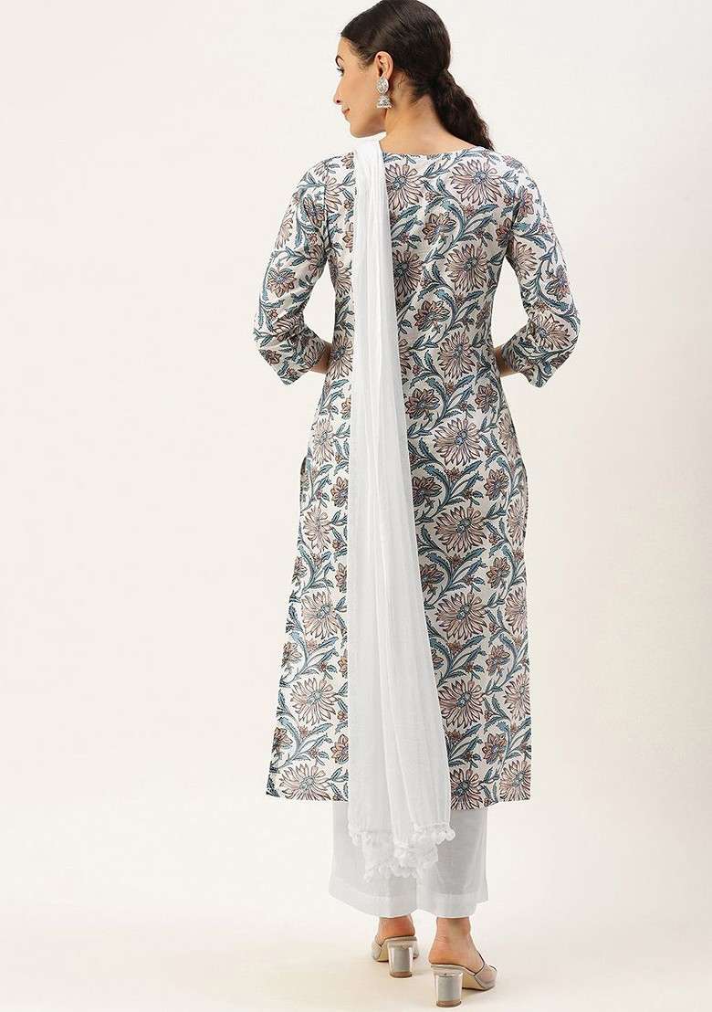 Grey Embroidered Poly Blended Kurta Sets - Indya