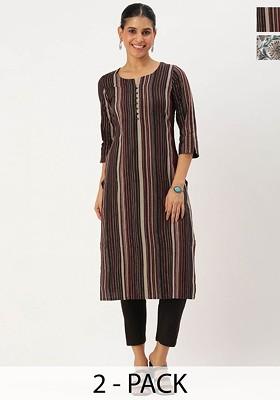 Black Embroidered Poly Blended Kurta Sets