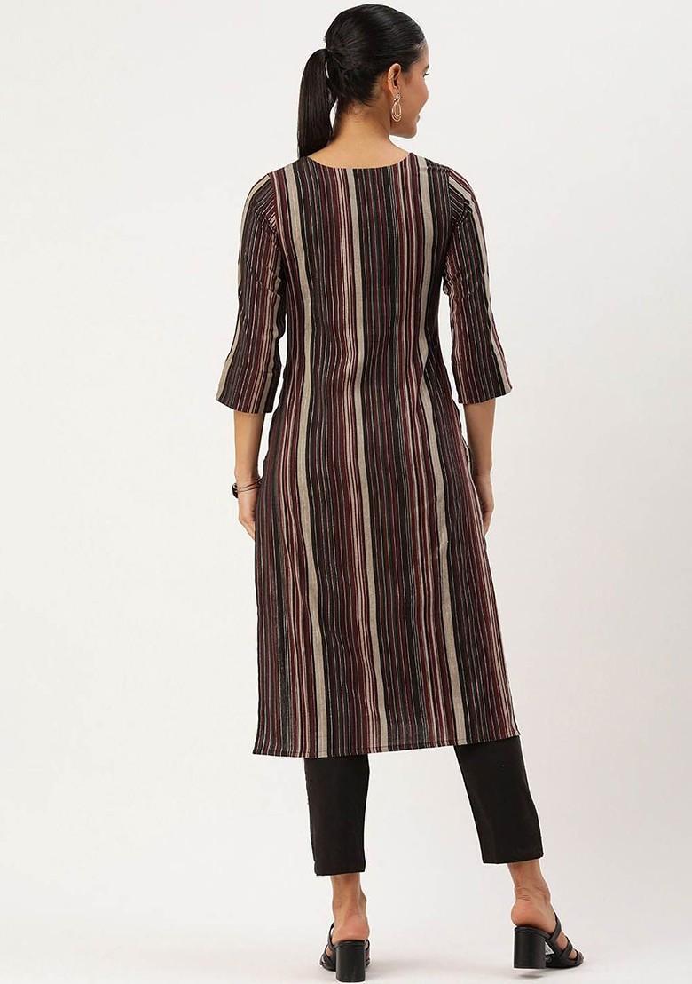 Black Embroidered Poly Blended Kurta Sets - Indya