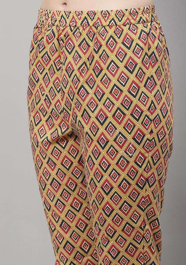 Mustard Embroidered Poly Blended Kurta Sets - Indya