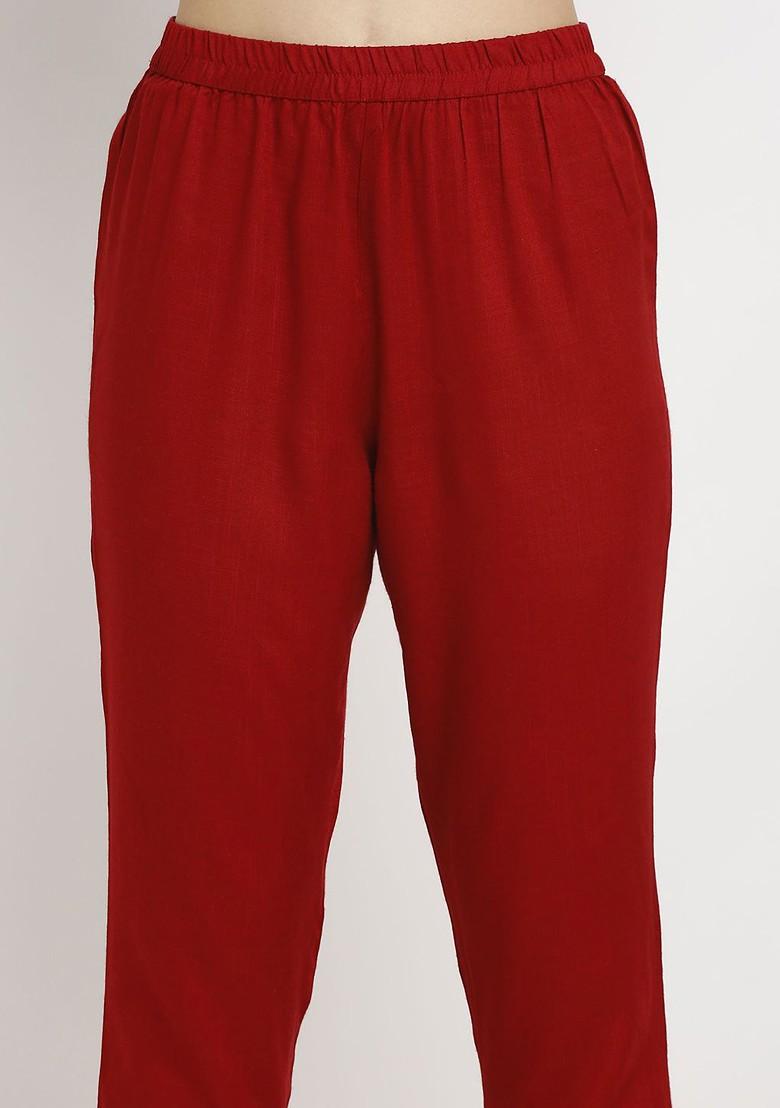 Maroon Embroidered Poly Blended Kurta Sets - Indya