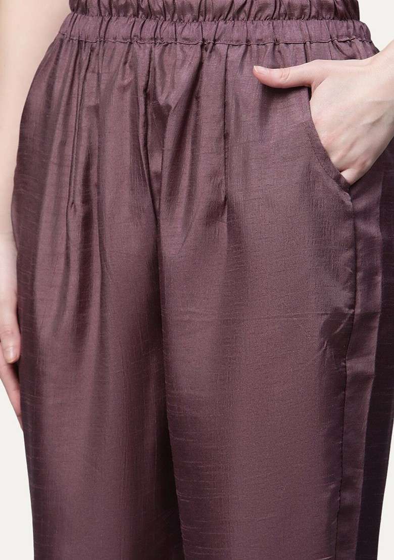 Purple Embroidered Poly Blended Kurta Sets - Indya
