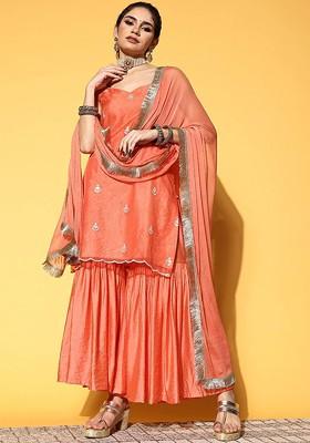 Coral Embroidered Poly Blended Kurta Sets