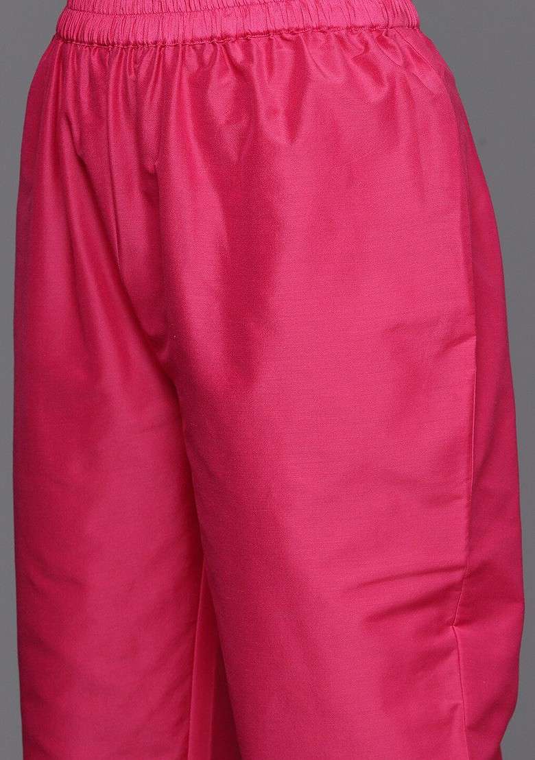 Pink Embroidered Poly Blended Kurta Sets - Indya