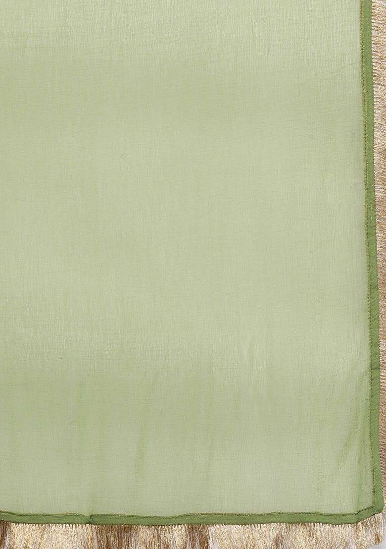 Green Embroidered Poly Blended Kurta Sets - Indya