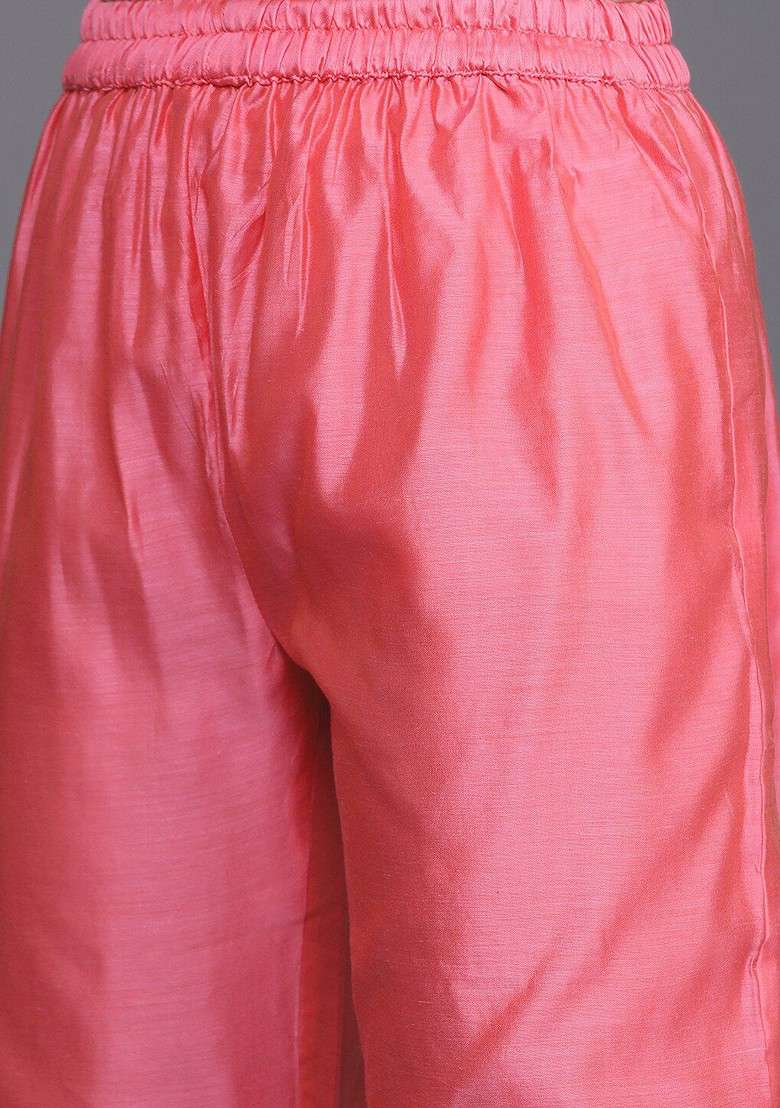 Pink Embroidered Poly Blended Kurta Sets - Indya