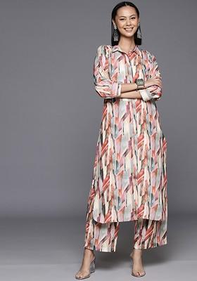 White Embroidered Poly Blended Kurta Sets