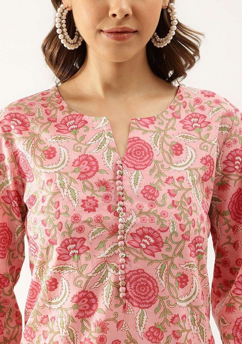 Pink Embroidered Poly Blended Kurta Sets - Indya