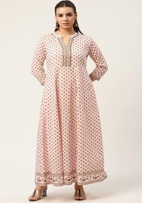 Pink Embroidered Poly Blended Kurta Sets