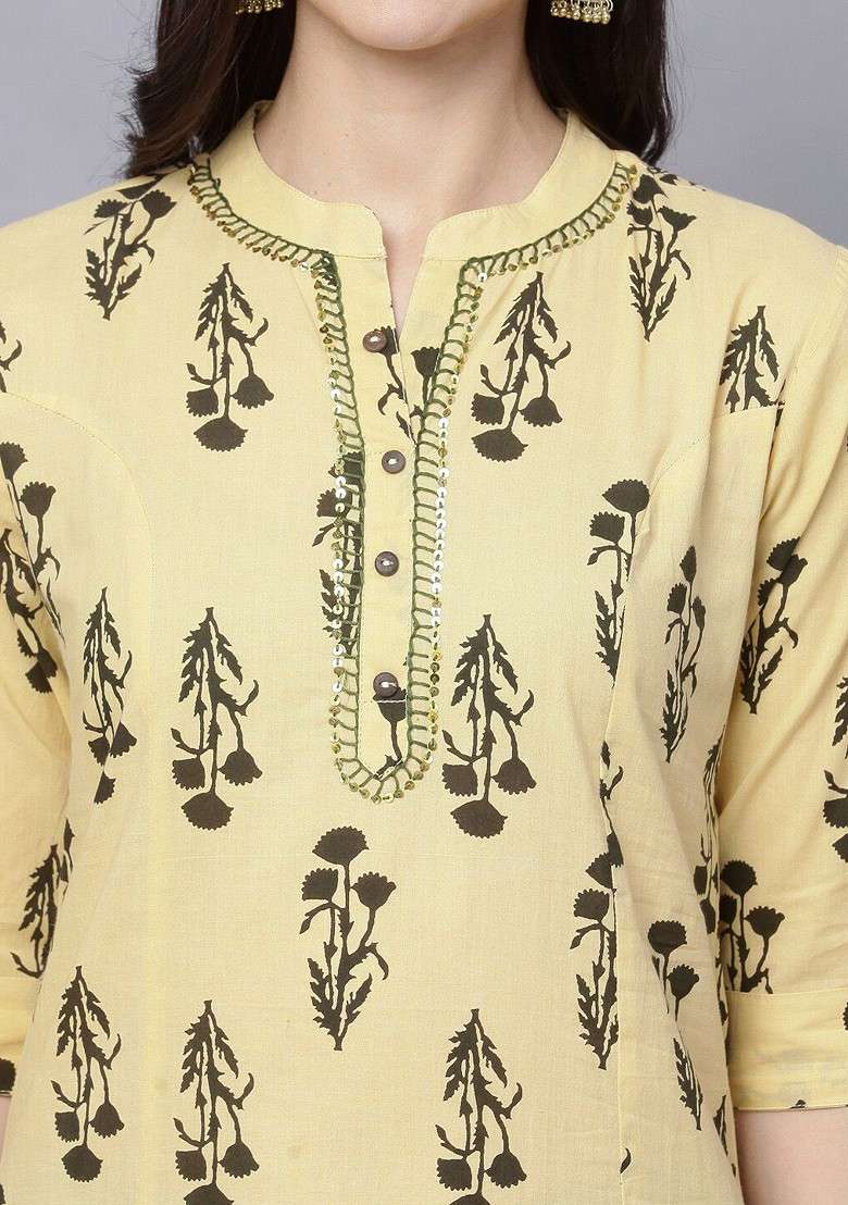 Yellow Embroidered Poly Blended Kurta Sets - Indya