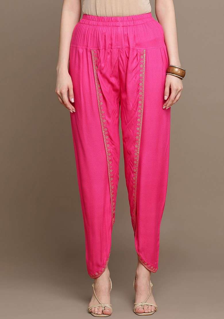 Pink Embroidered Poly Blended Kurta Sets - Indya