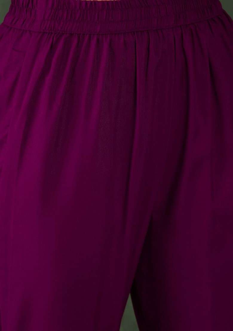 Purple Embroidered Poly Blended Kurta Sets - Indya