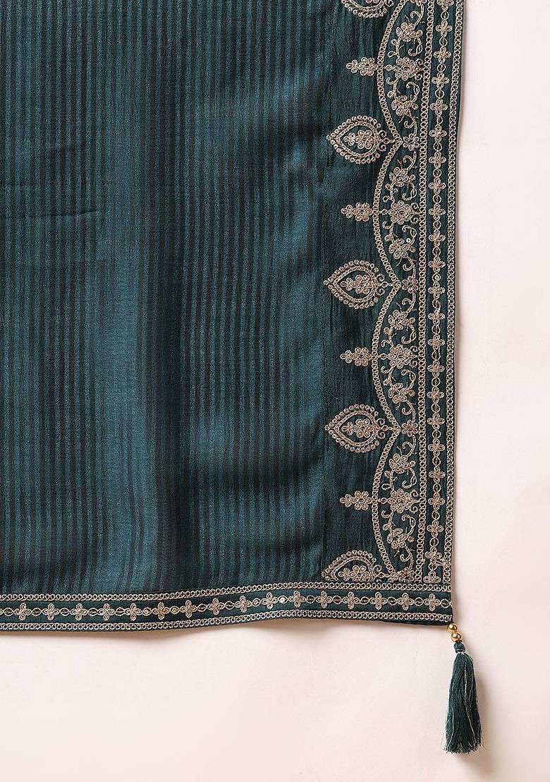 Green Embroidered Poly Blended Kurta Sets - Indya