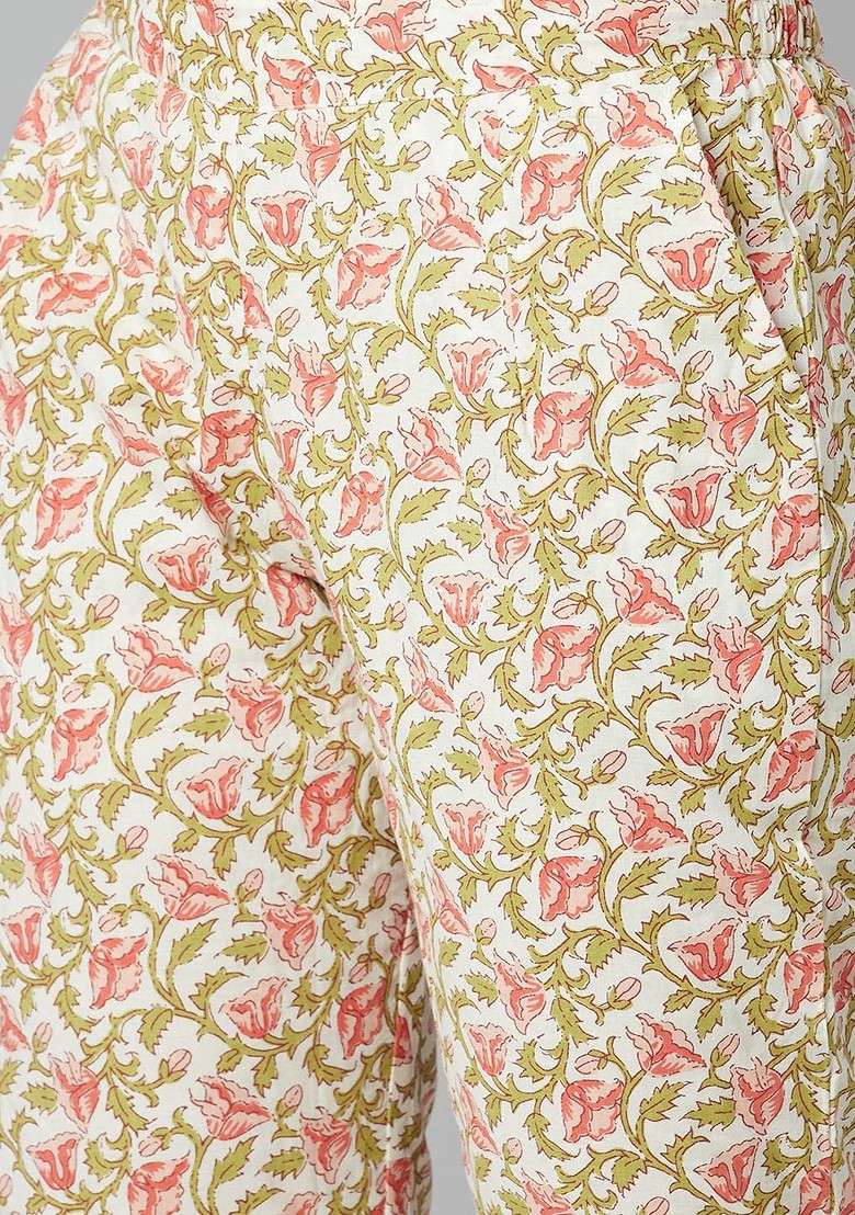 Cream Embroidered Poly Blended Kurta Sets - Indya
