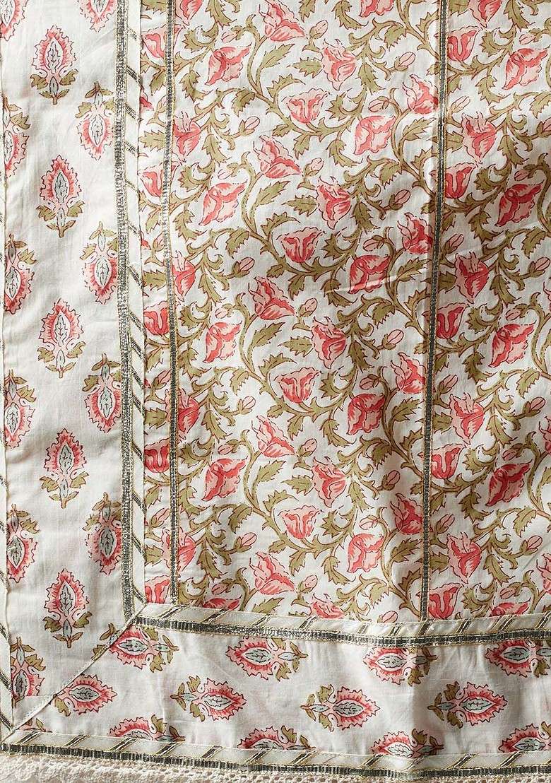 Cream Embroidered Poly Blended Kurta Sets - Indya