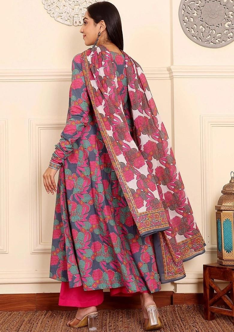 Multi Embroidered Poly Blended Kurta Sets - Indya