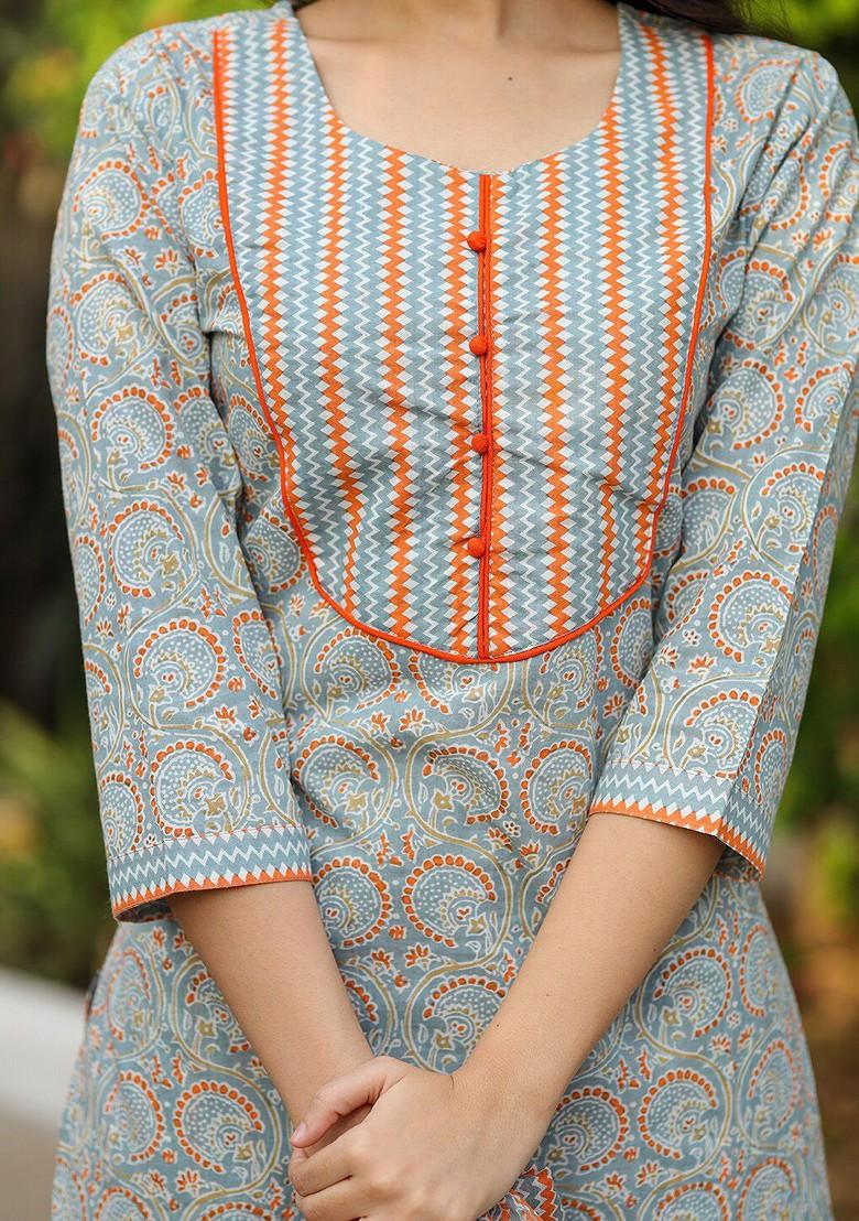 Orange Embroidered Poly Blended Kurta Sets - Indya