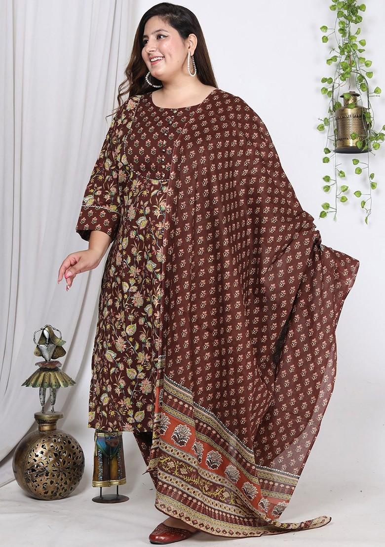 Brown Embroidered Poly Blended Kurta Sets - Indya