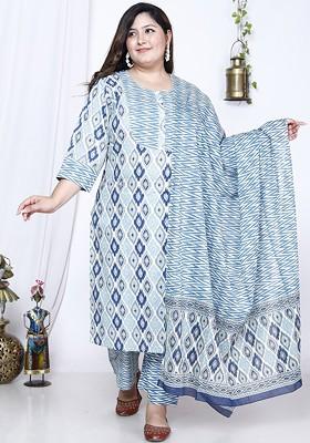 Blue Embroidered Poly Blended Kurta Sets