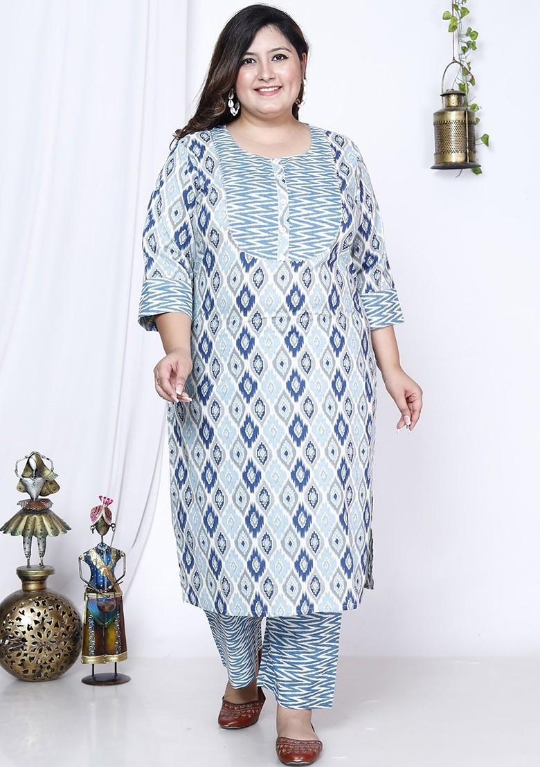 Blue Embroidered Poly Blended Kurta Sets - Indya