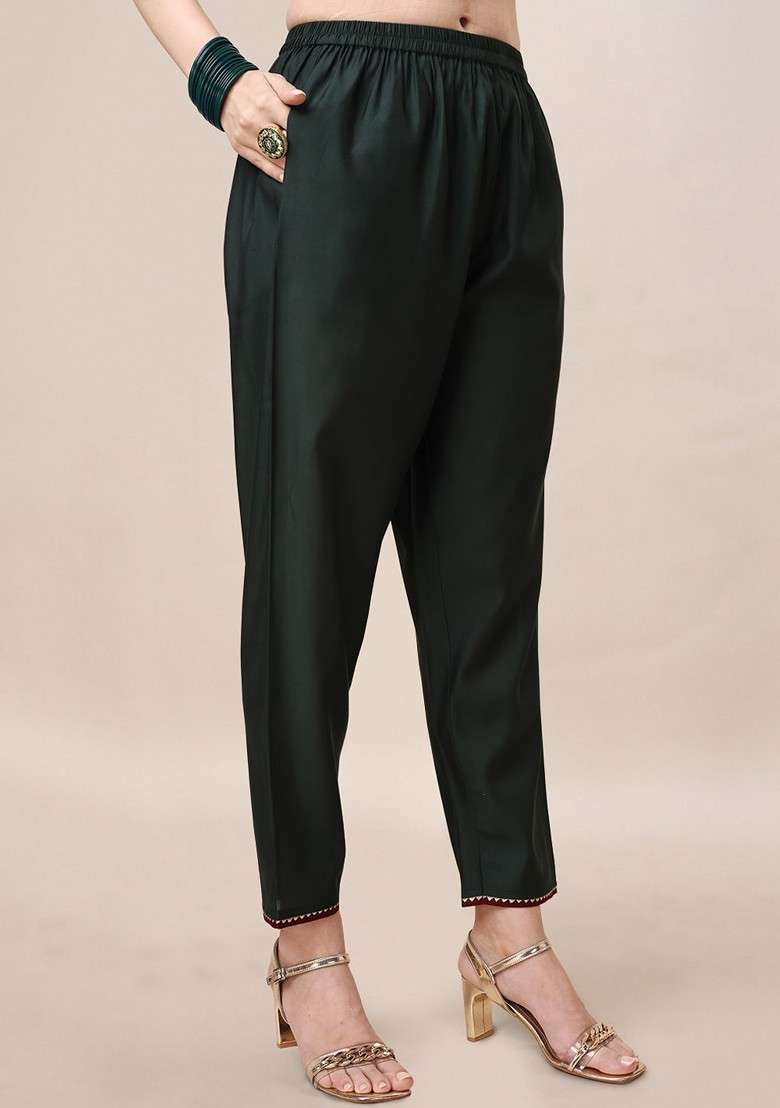 Green Embroidered Poly Blended Kurta Sets - Indya
