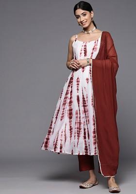 Off White Embroidered Poly Blended Kurta Sets