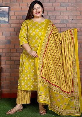 Yellow Embroidered Poly Blended Kurta Sets