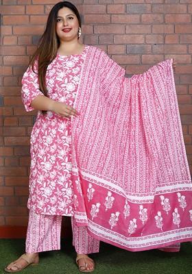 Pink Embroidered Poly Blended Kurta Sets