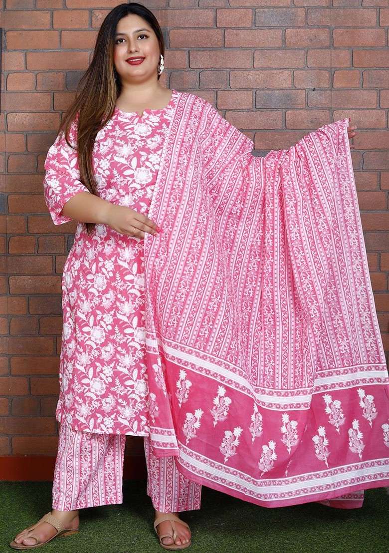 Pink Embroidered Poly Blended Kurta Sets - Indya