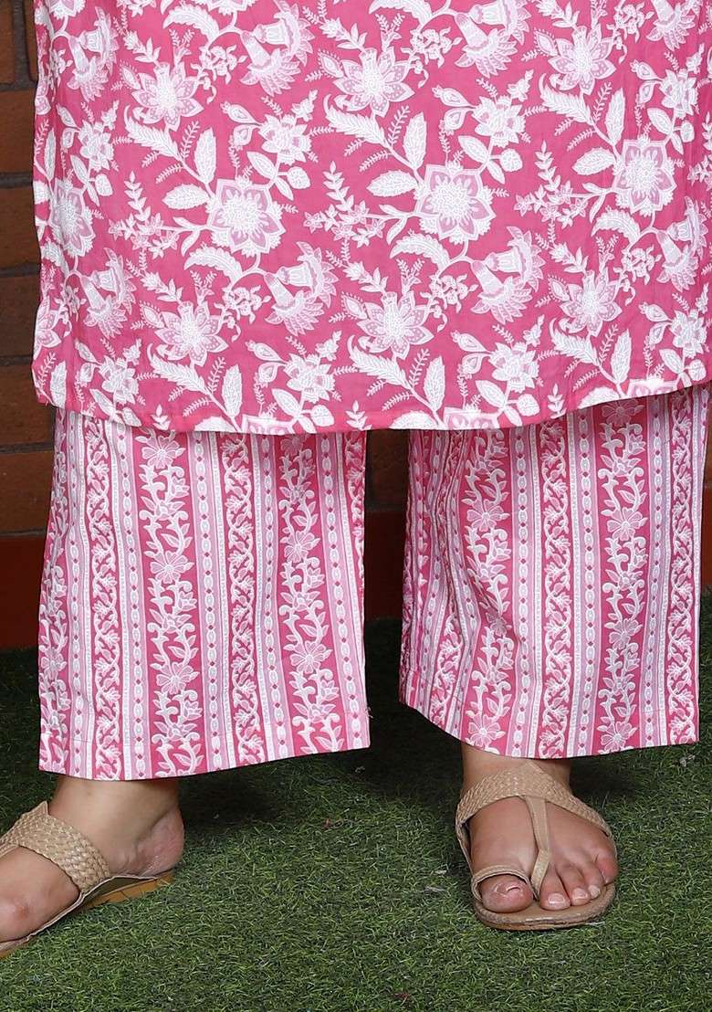 Pink Embroidered Poly Blended Kurta Sets - Indya
