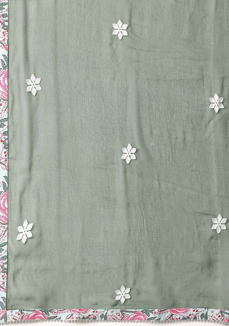 Green Embroidered Poly Blended Kurta Sets - Indya
