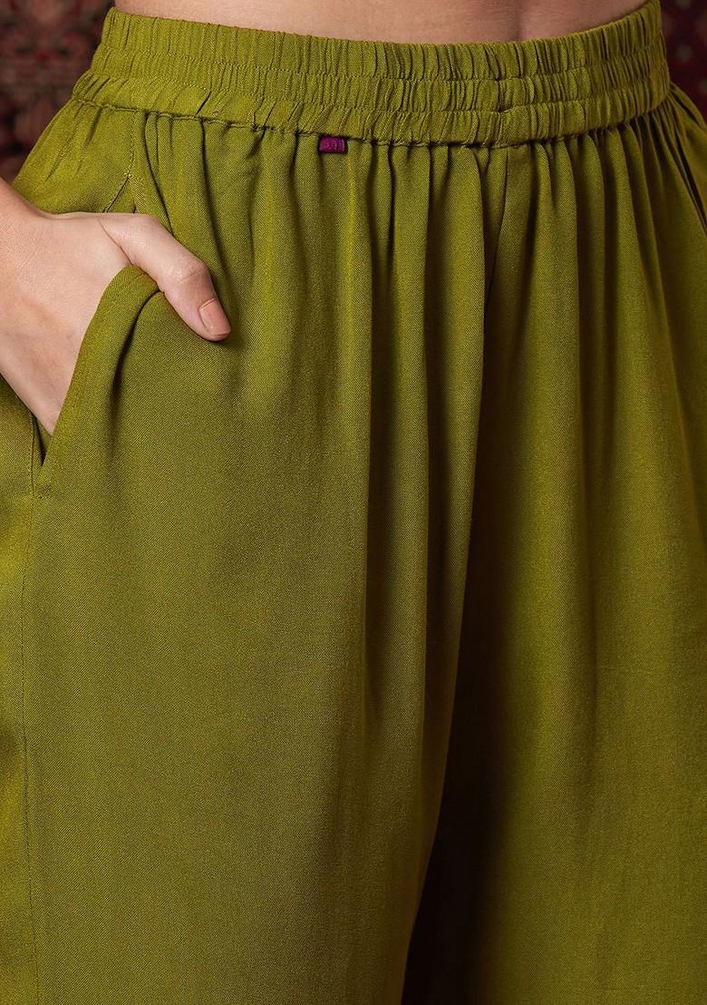 Green Embroidered Poly Blended Kurta Sets - Indya