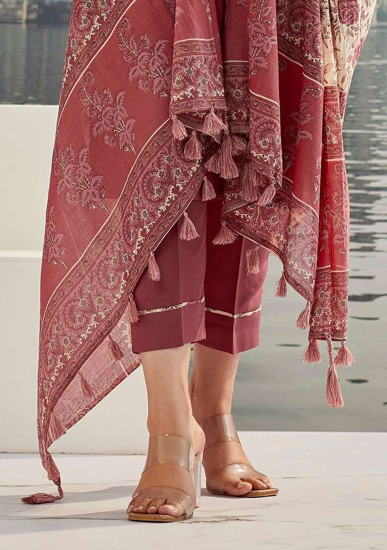 Rust Embroidered Poly Blended Kurta Sets - Indya