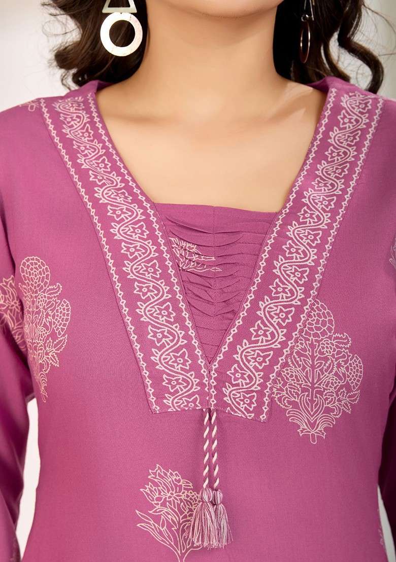 Pink Embroidered Poly Blended Kurta Sets - Indya