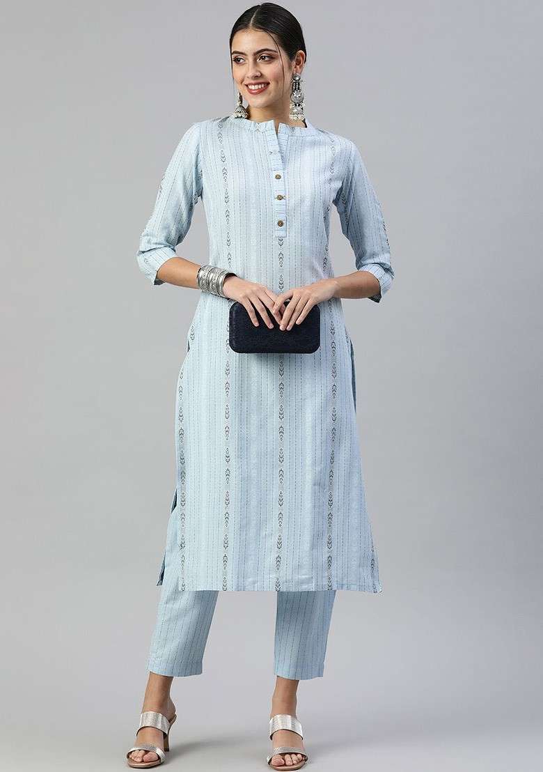 White Embroidered Poly Blended Kurta Sets - Indya