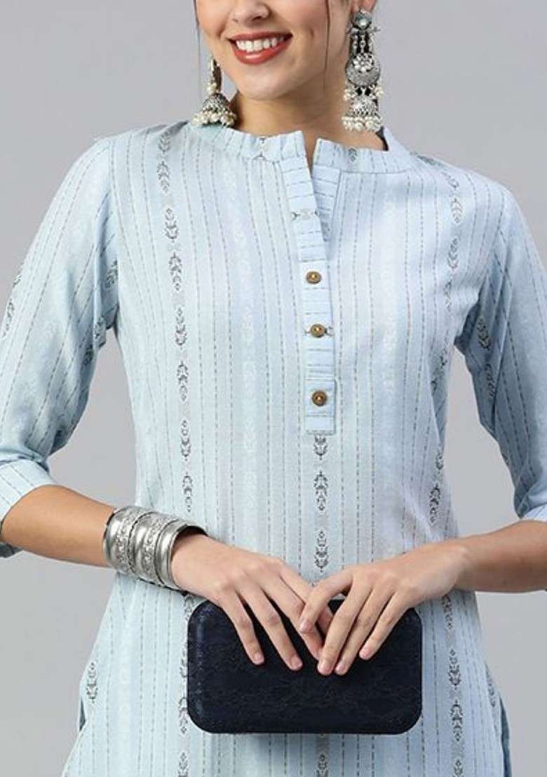White Embroidered Poly Blended Kurta Sets - Indya