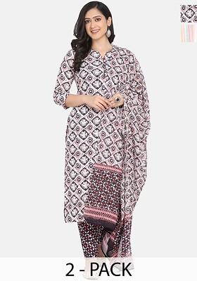 White Embroidered Poly Blended Kurta Sets