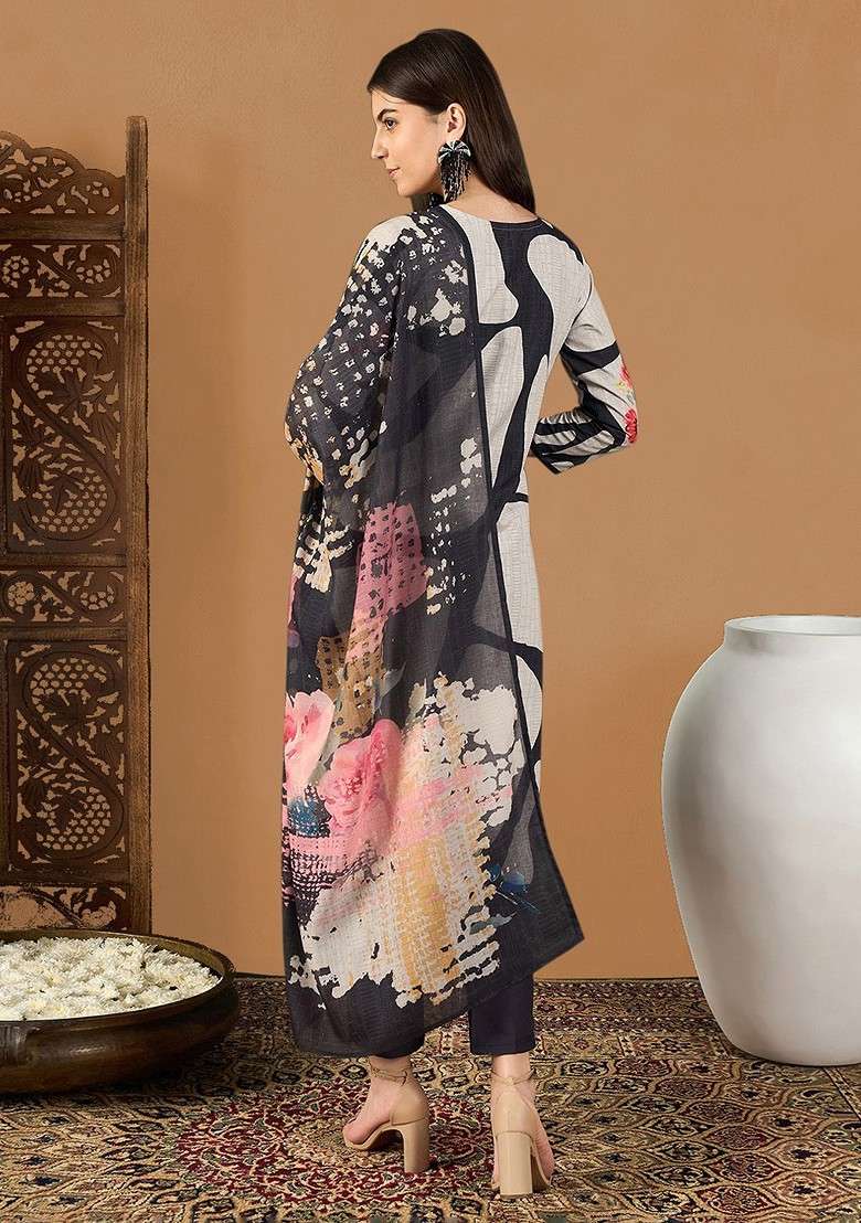 Black Embroidered Poly Blended Kurta Sets - Indya