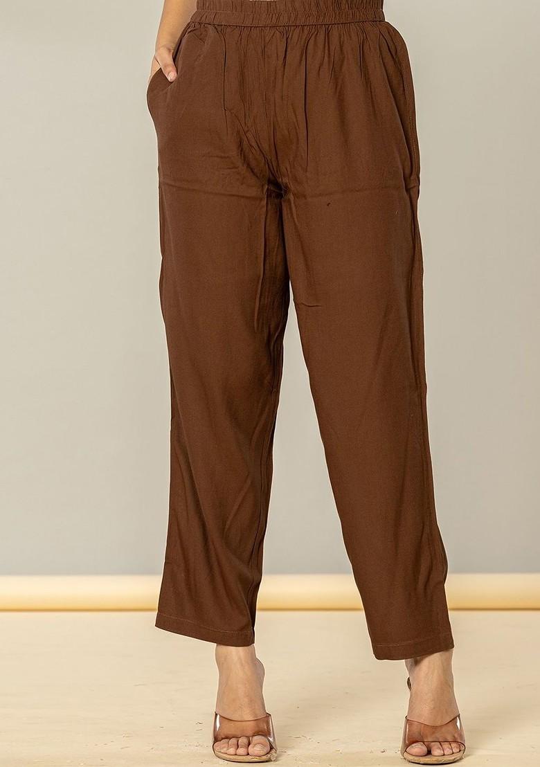 Brown Embroidered Poly Blended Kurta Sets - Indya