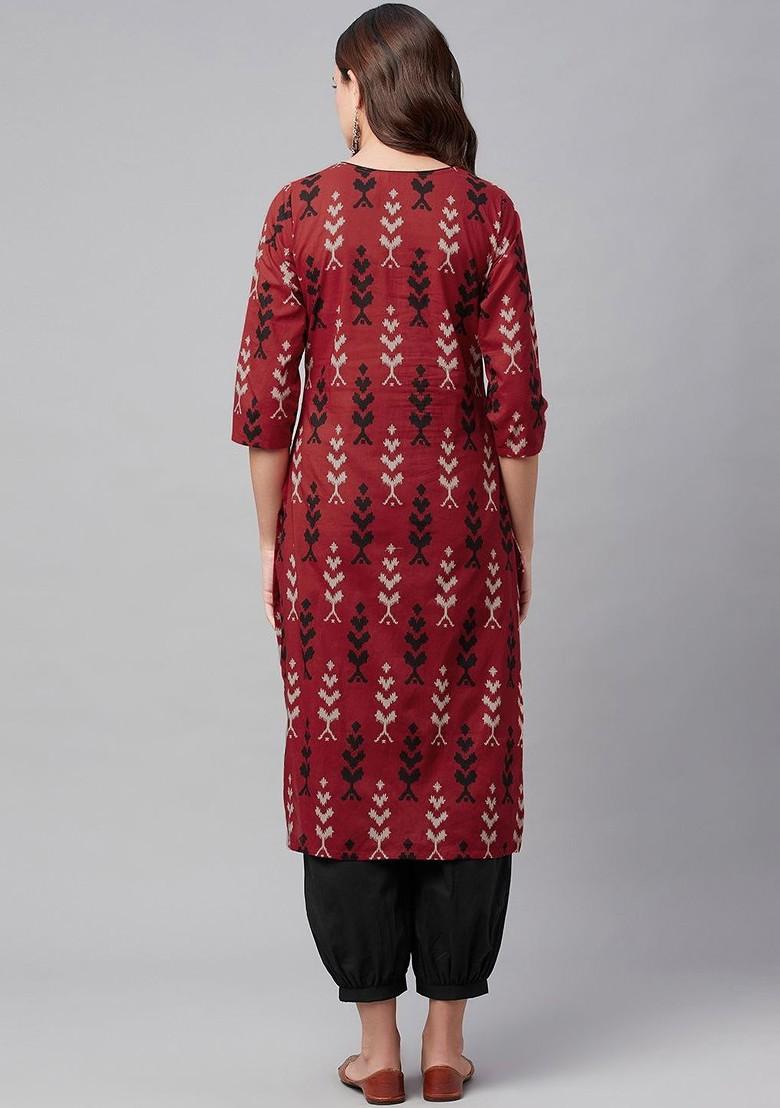 Maroon Embroidered Poly Blended Kurta Sets - Indya