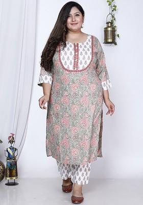 Grey Embroidered Poly Blended Kurta Sets