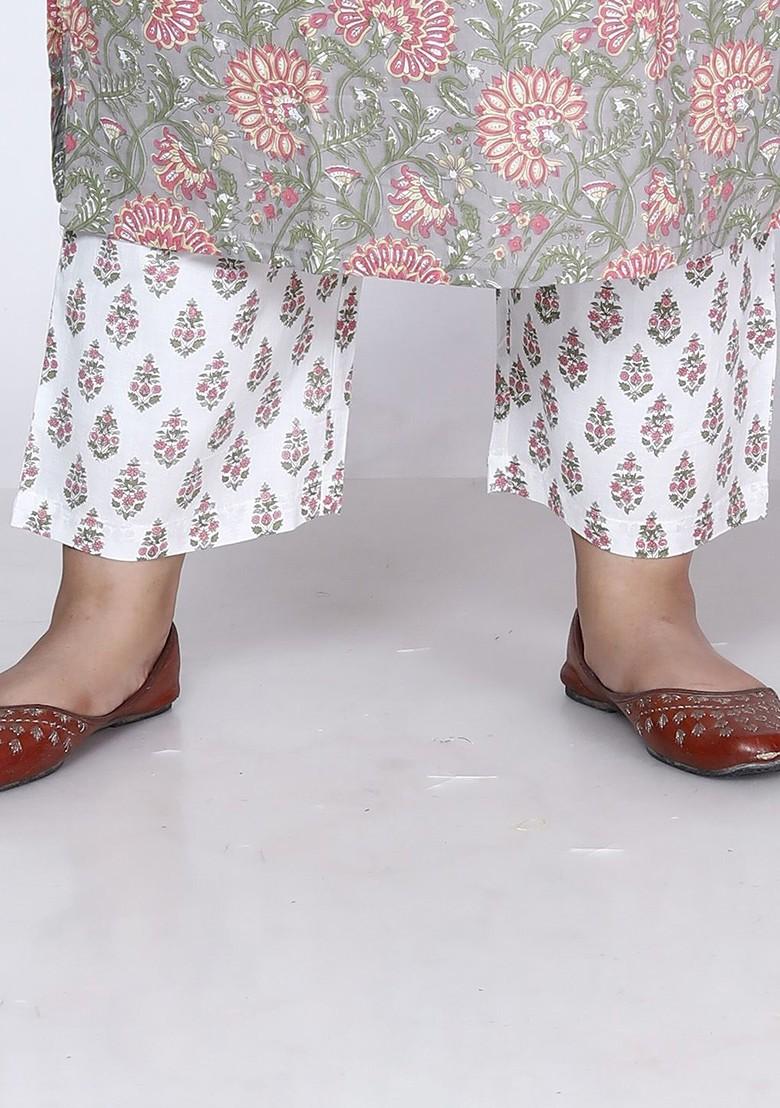 Grey Embroidered Poly Blended Kurta Sets - Indya