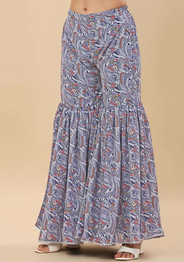 Grey Embroidered Poly Blended Kurta Sets - Indya