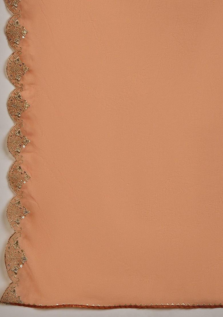 Orange Embroidered Blended Kurta Set - Indya