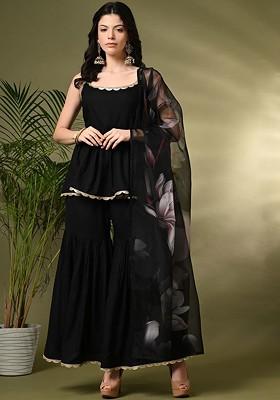Black Solid Blended Kurta Set