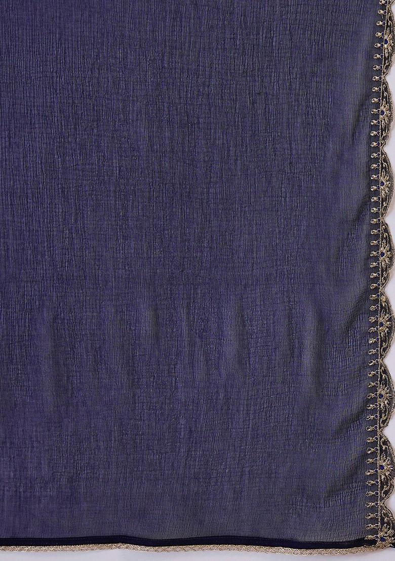 Navy Blue Sequinned Blended Kurta Set - Indya