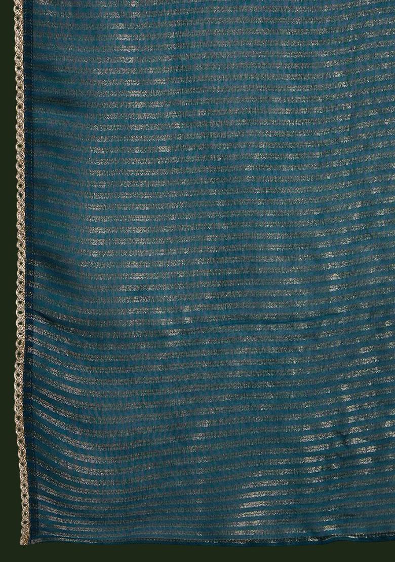 Teal Embroidered Blended Kurta Set - Indya